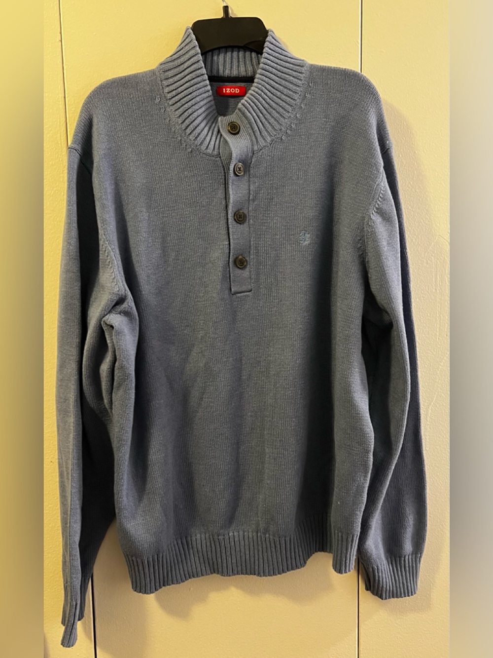 Izod Men's Slate Blue Henley-Style Crewneck Sweater (Size XXL)
